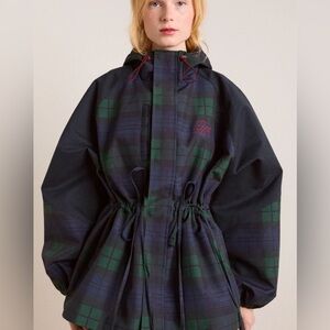 Damson Madder Liu Black and Green Plaid Rain Jacket